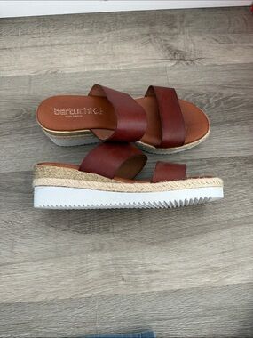 Women's Brown Leather Platform Slide Sandals